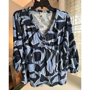 Wonderly Women's Pattern Long Sleeve Top Size Medium Blue